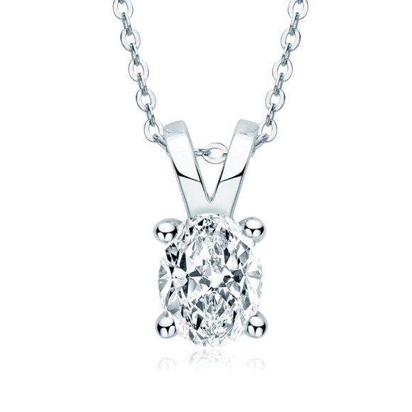 Jewelry - Certified 1ct. t.w. Moissanite Diamond Oval Pendant Necklace NEW